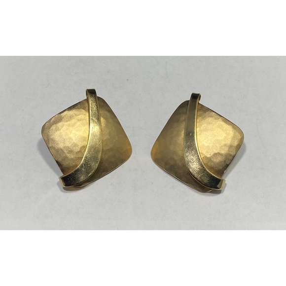 TTC 925 Modernist Hammered Earrings Stud Post Pierced Abstract Square Swirl - Picture 7 of 8